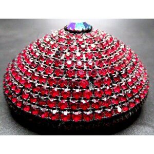 ROGER JEAN PIERRE For BALENCIAGA Book Piece! Red Rhinestone Huge Dome Brooch